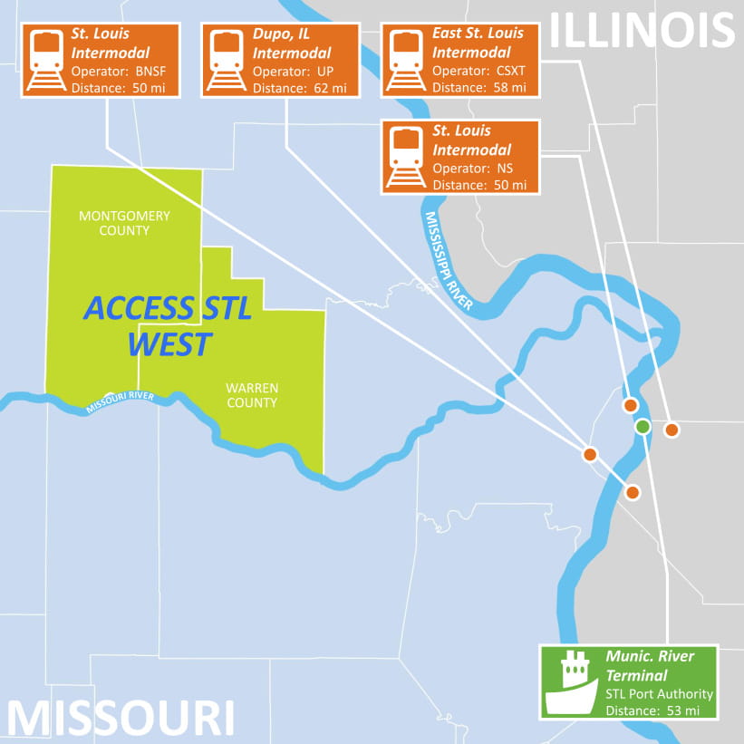 St. Louis West Rail & Port Map